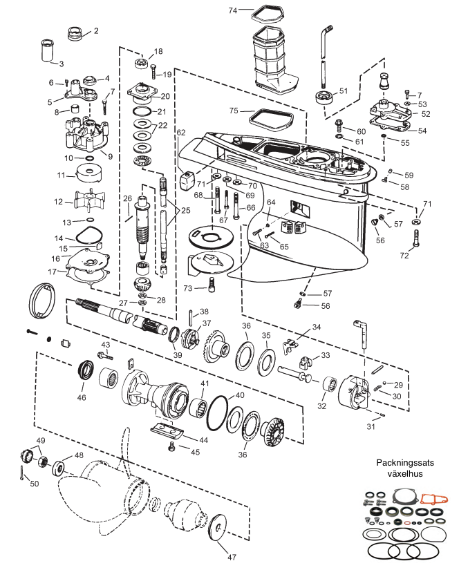 Evinrude/Johnson V4/V6 M-TYPE 2002-2006 Växelhus