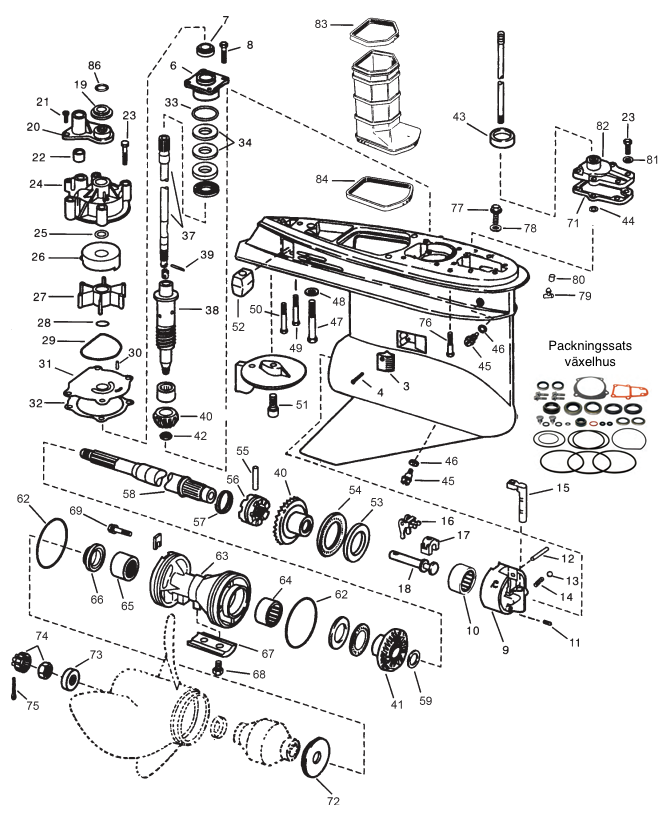Evinrude/Johnson V4/V6 O-TYPE 1979-2006 Växelhus