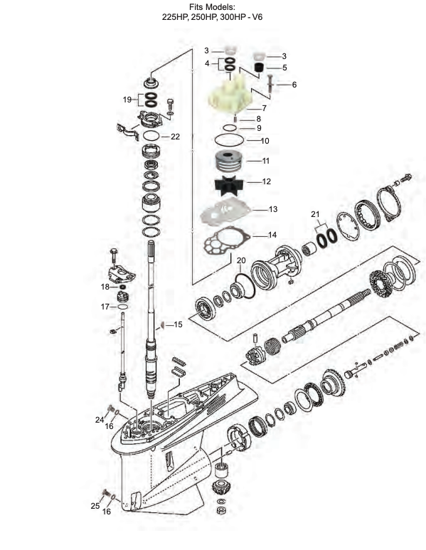 Yamaha 225-300hk V6 Växelhus