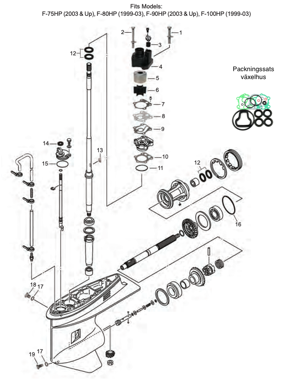 Yamaha F75-F100 Växelhus